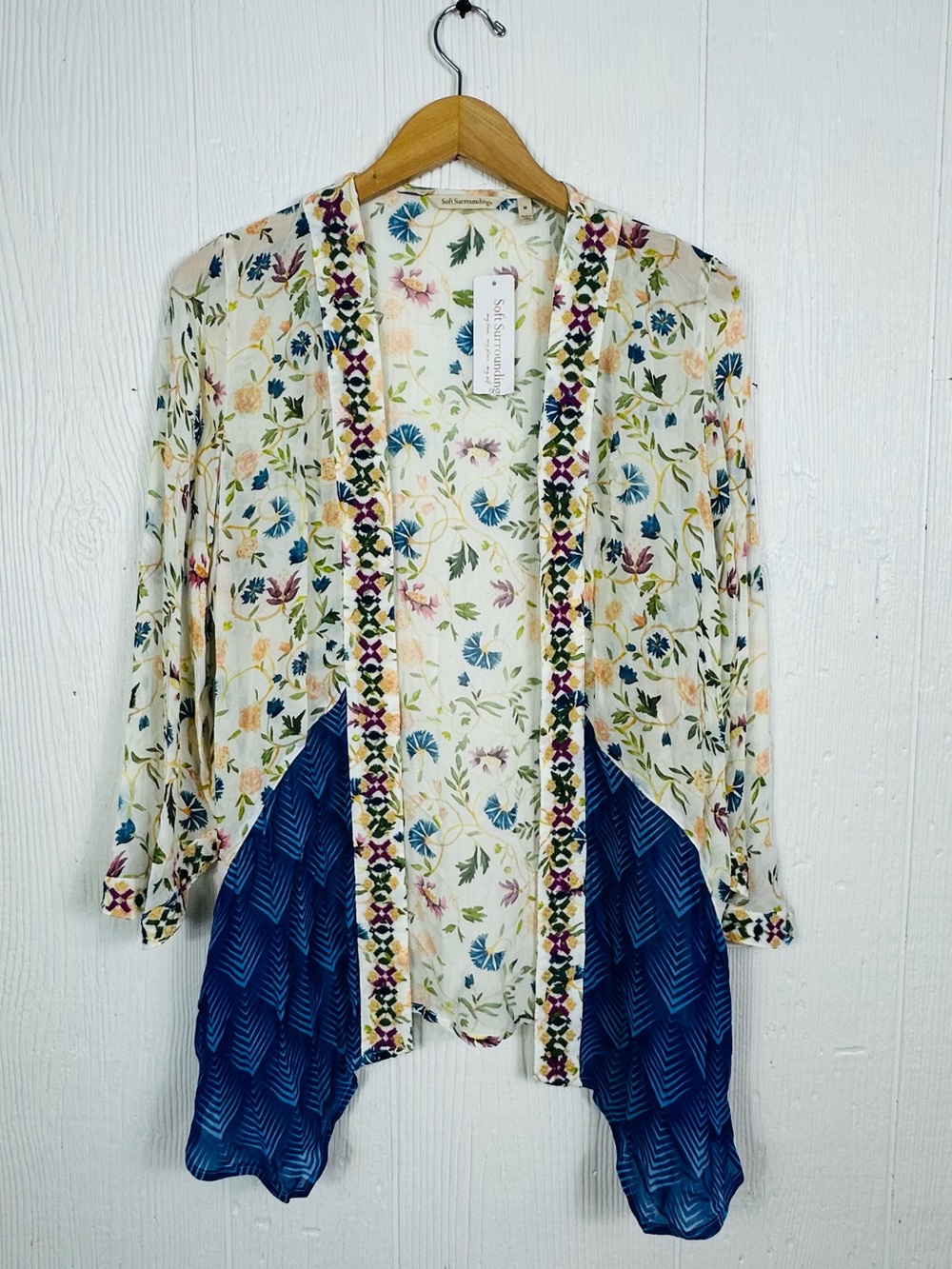 NWT Soft Surroundings Art Nouveau Topper Kimono Floral Embroidered Cardigan M